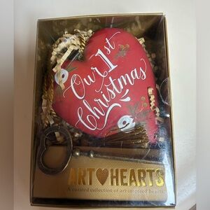 'DEMDACO Art 🤎 Hearts Our 1st Christmas' Red Heart Ornament with Decorative Key